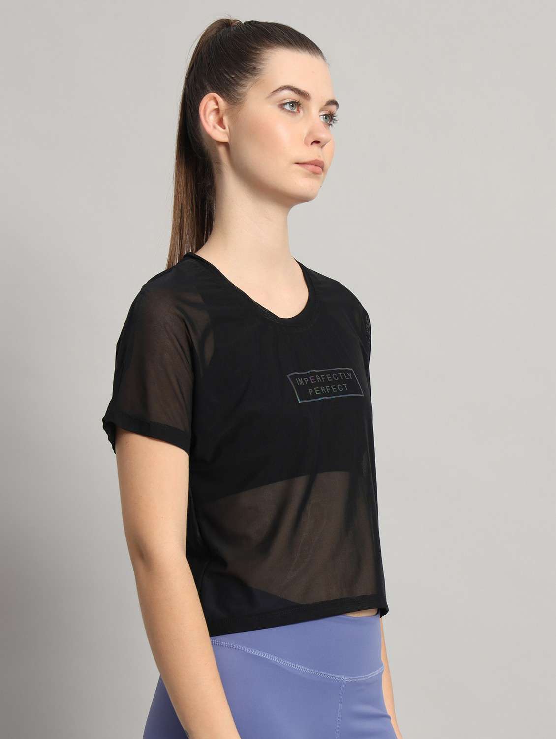 women typographic printed mesh sports t-shirt - 21763443 -  Standard Image - 1