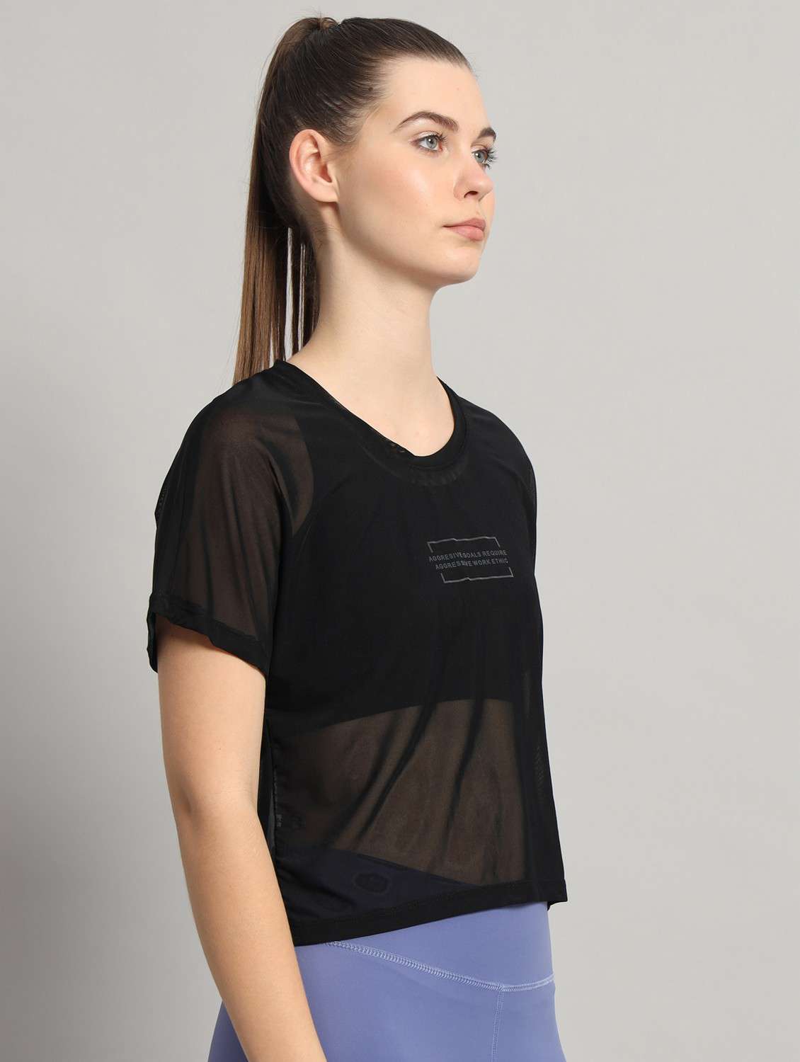 women typographic printed mesh sports t-shirt - 21763444 -  Standard Image - 1