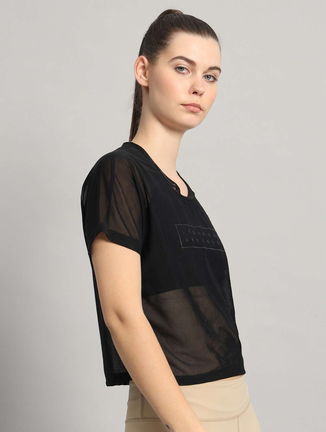 women typographic printed mesh sports t-shirt - 21763445 -  Standard Image - 1