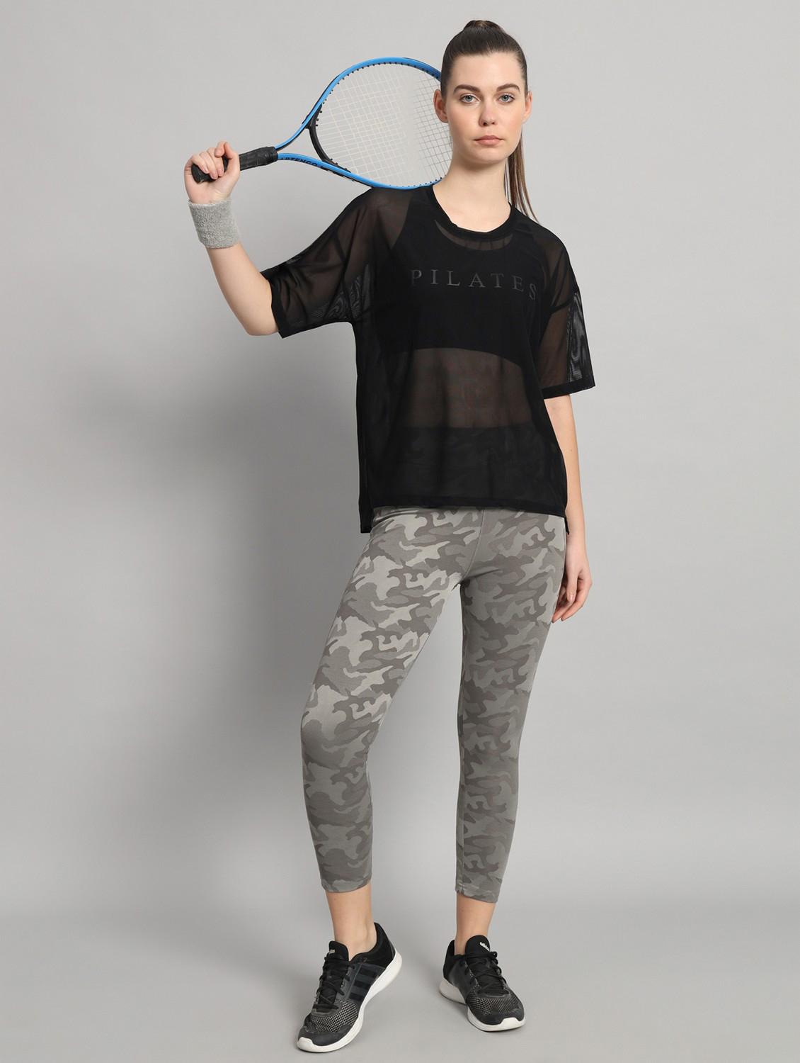 women black typographic round neck sport t-shirt - 21763447 - Standard Image - 4