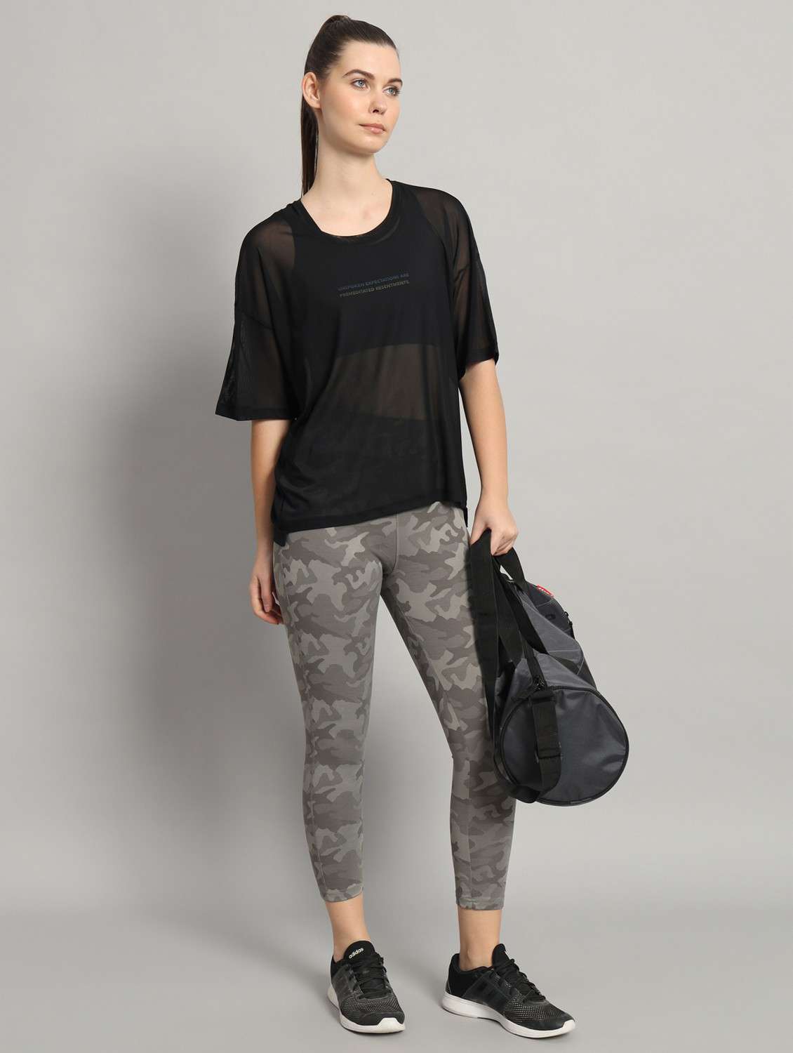 women black typographic round neck sport t-shirt - 21763450 - Standard Image - 4