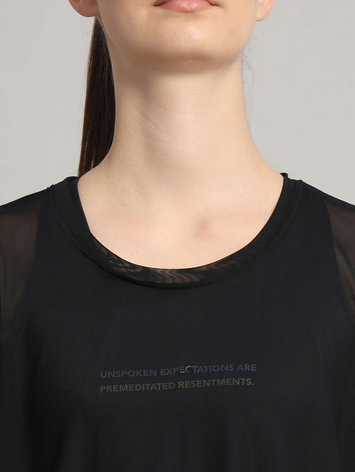 women black typographic round neck sport t-shirt - 21763450 - Standard Image - 6