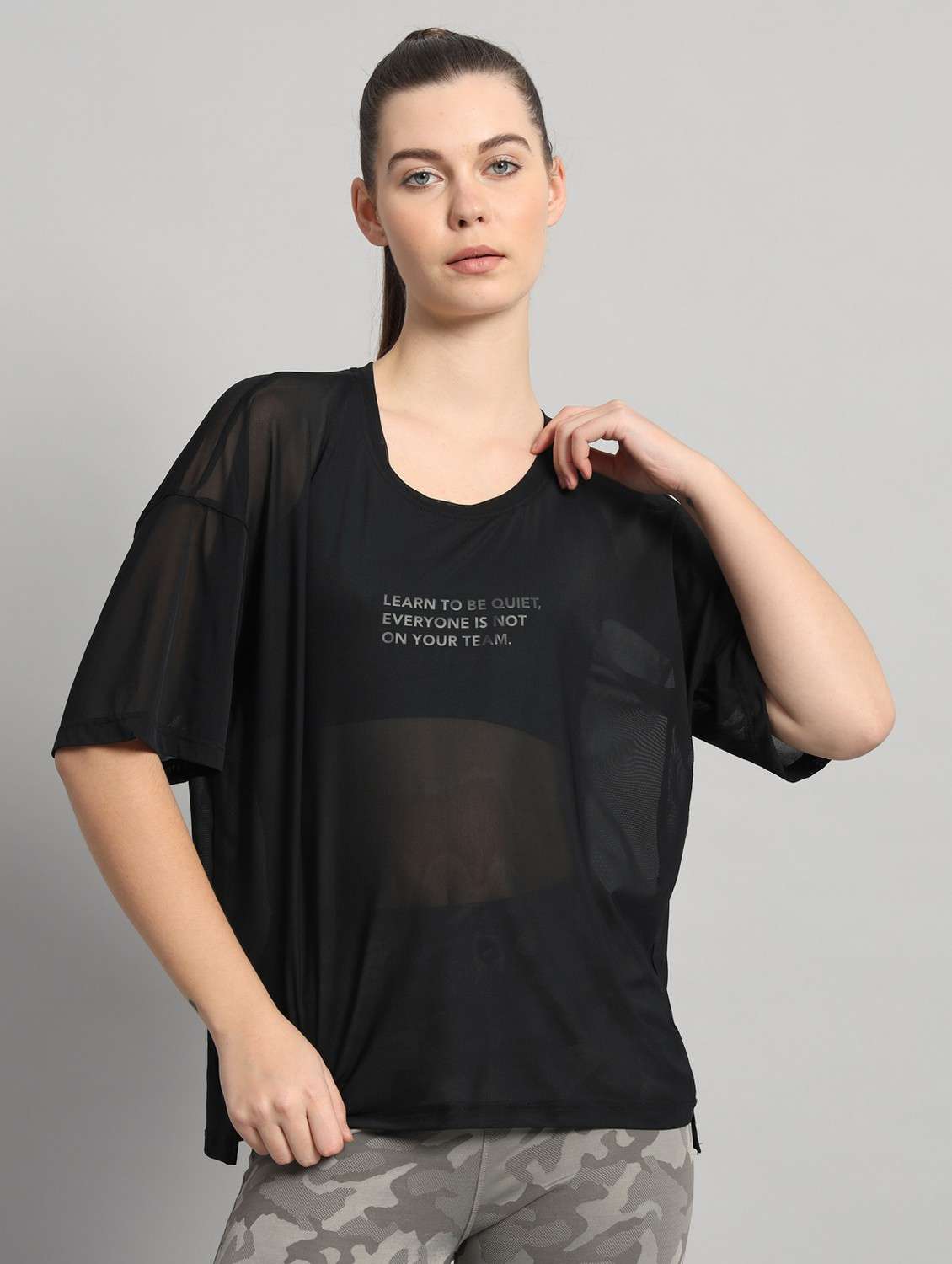 women typographic printed mesh sports t-shirt - 21763451 -  Standard Image - 1