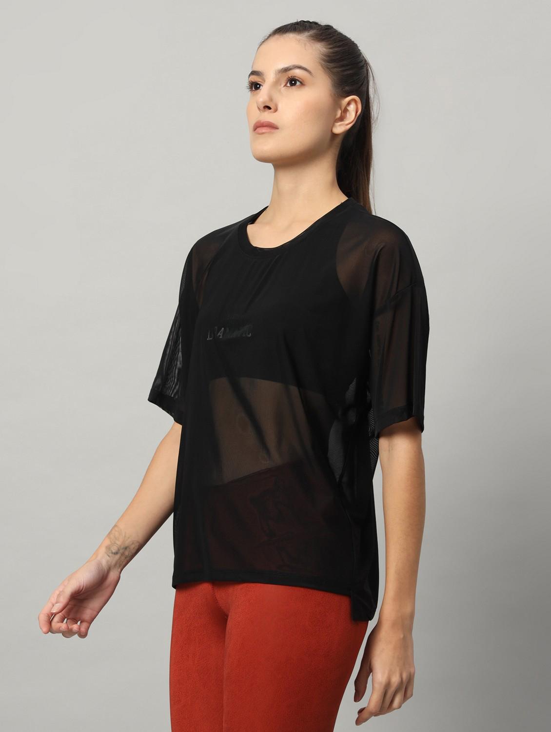 women typographic printed mesh sports t-shirt - 21763452 - Standard Image - 1