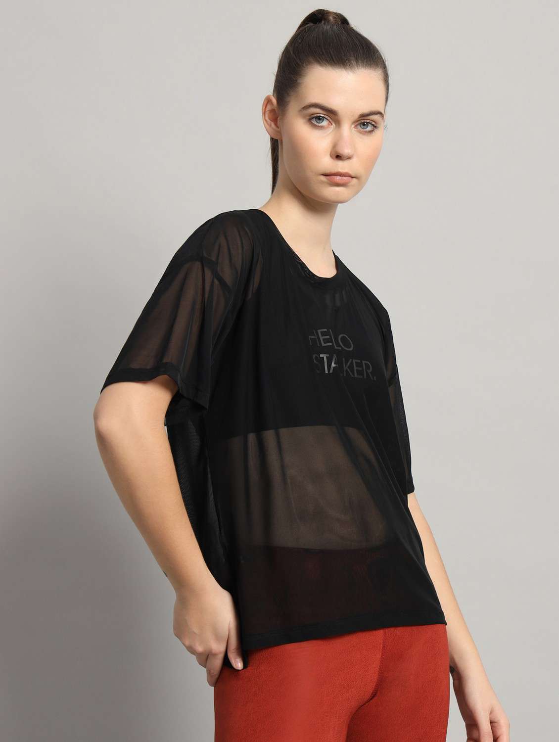 women typographic printed mesh sports t-shirt - 21763454 -  Standard Image - 1