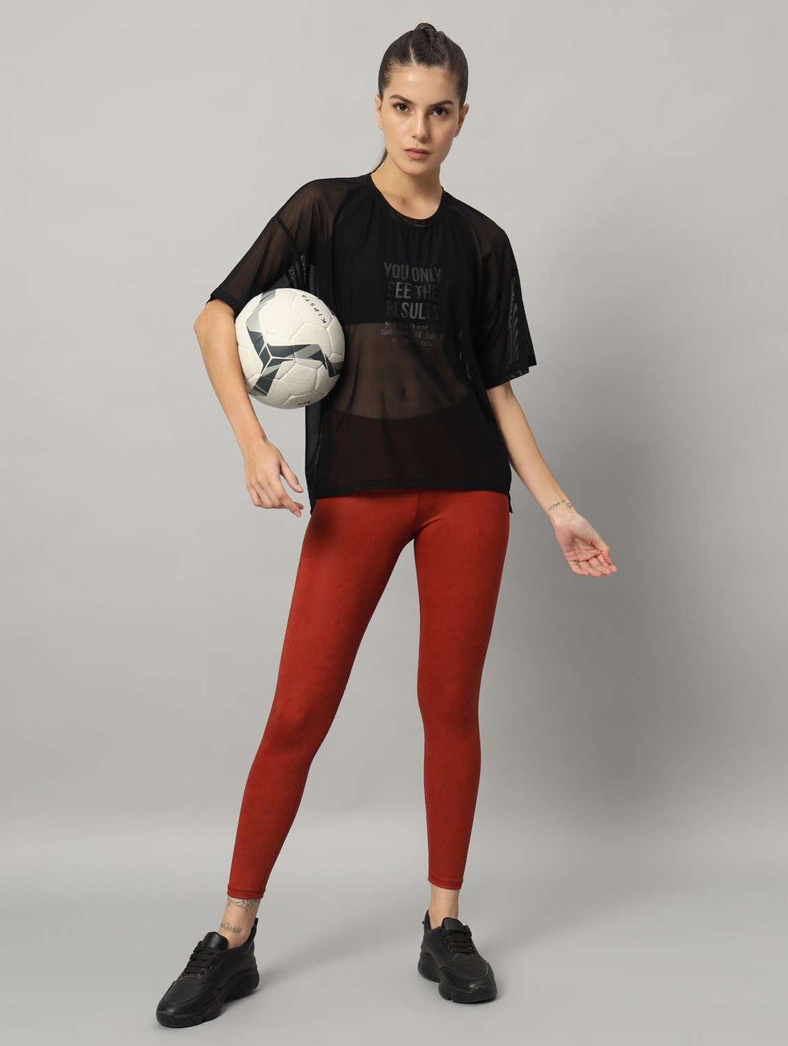 women black typographic round neck sport t-shirt - 21763455 -  Standard Image - 4