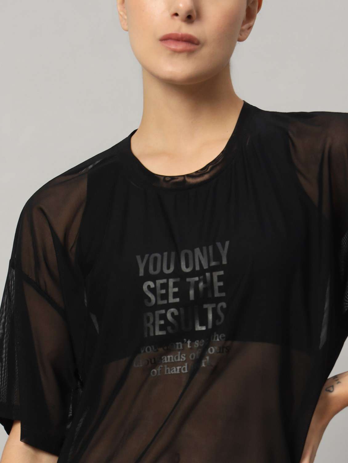 women black typographic round neck sport t-shirt - 21763455 -  Standard Image - 6