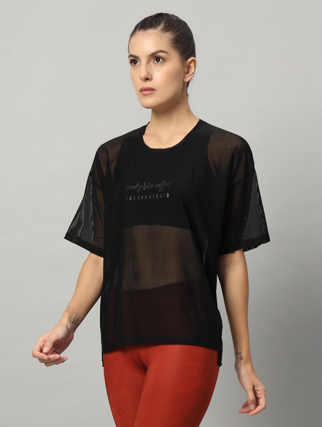 women typographic printed mesh sports t-shirt - 21763456 - Standard Image - 1
