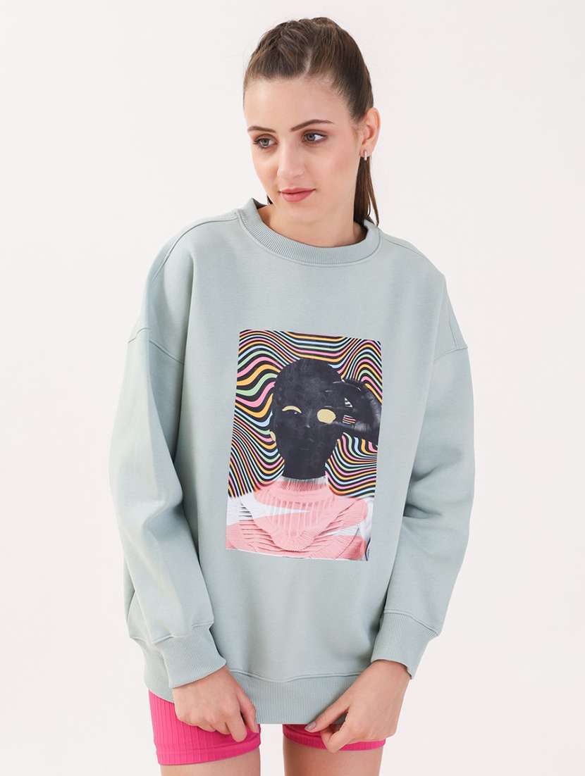 women printed long sleeves oversized sweatshirt