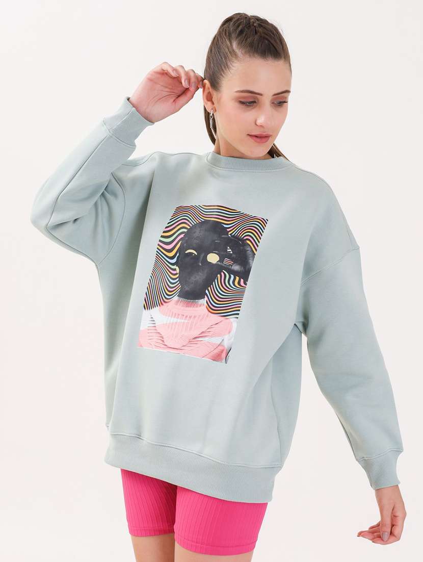 women printed long sleeves oversized sweatshirt - 21764116 -  Standard Image - 1