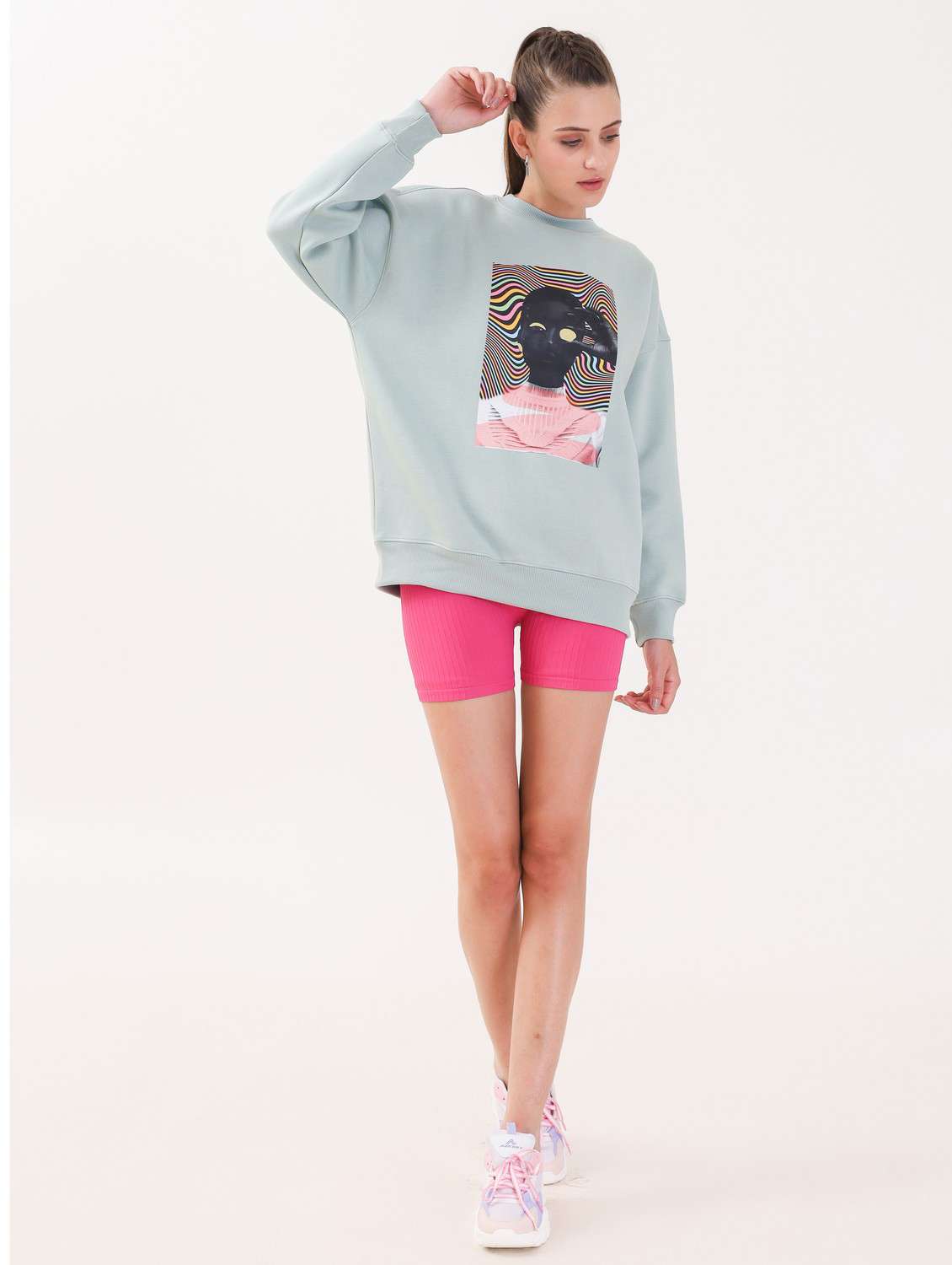 women printed long sleeves oversized sweatshirt - 21764116 -  Standard Image - 4