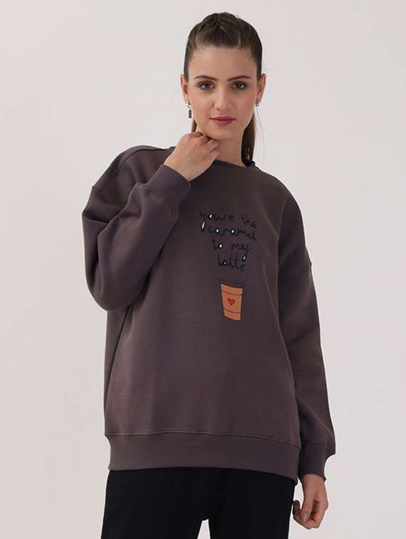women printed long sleeves oversized sweatshirt - 21764117 -  Standard Image - 1