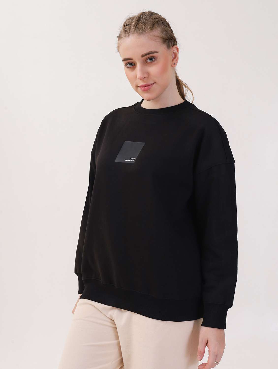 women solid long sleeve oversized sweatshirt - 21764137 -  Standard Image - 1