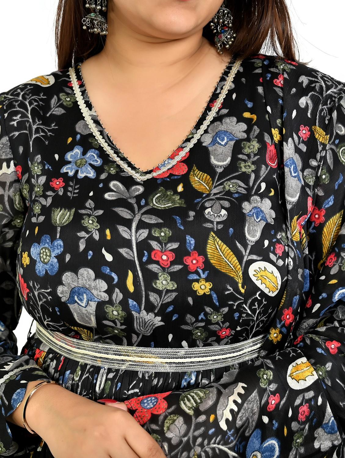 women black floral printed long sleeve kurta dupatta set - 21764185 - Standard Image - 4