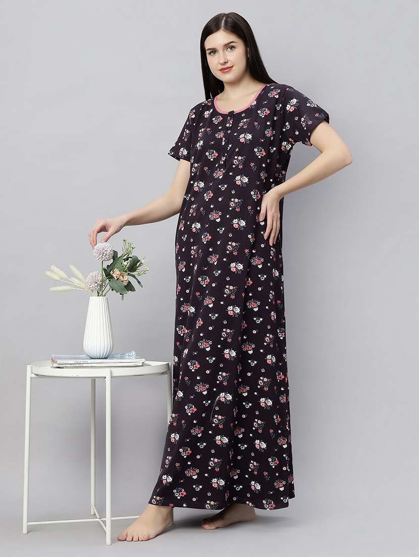 women printed short sleeves nighty - 21764229 -  Standard Image - 4
