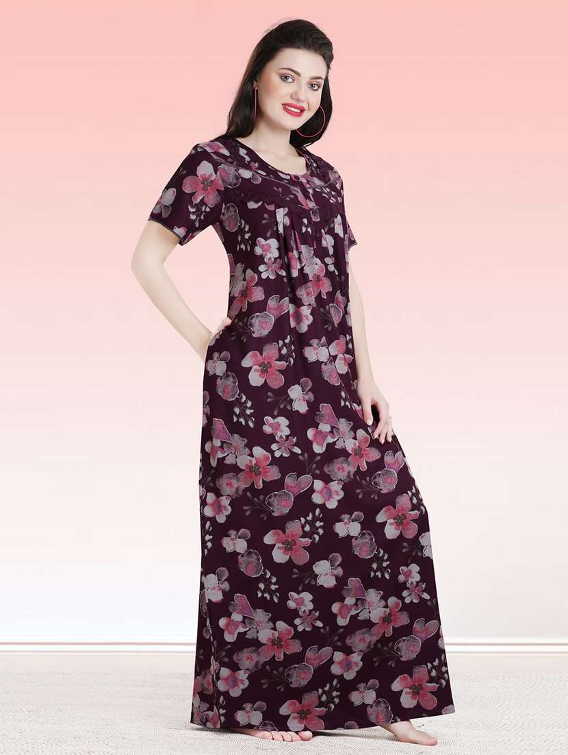 women floral print short sleeves nighty - 21764232 -  Standard Image - 1