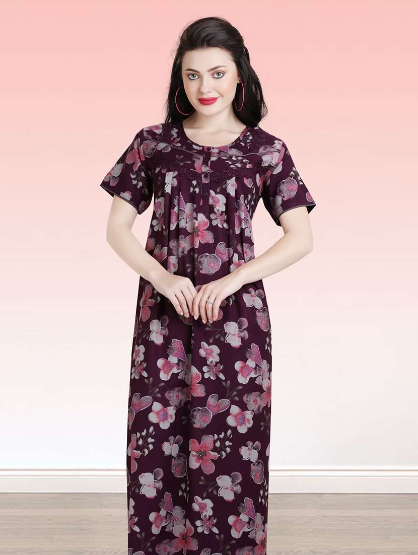 women floral print short sleeves nighty - 21764232 -  Standard Image - 4