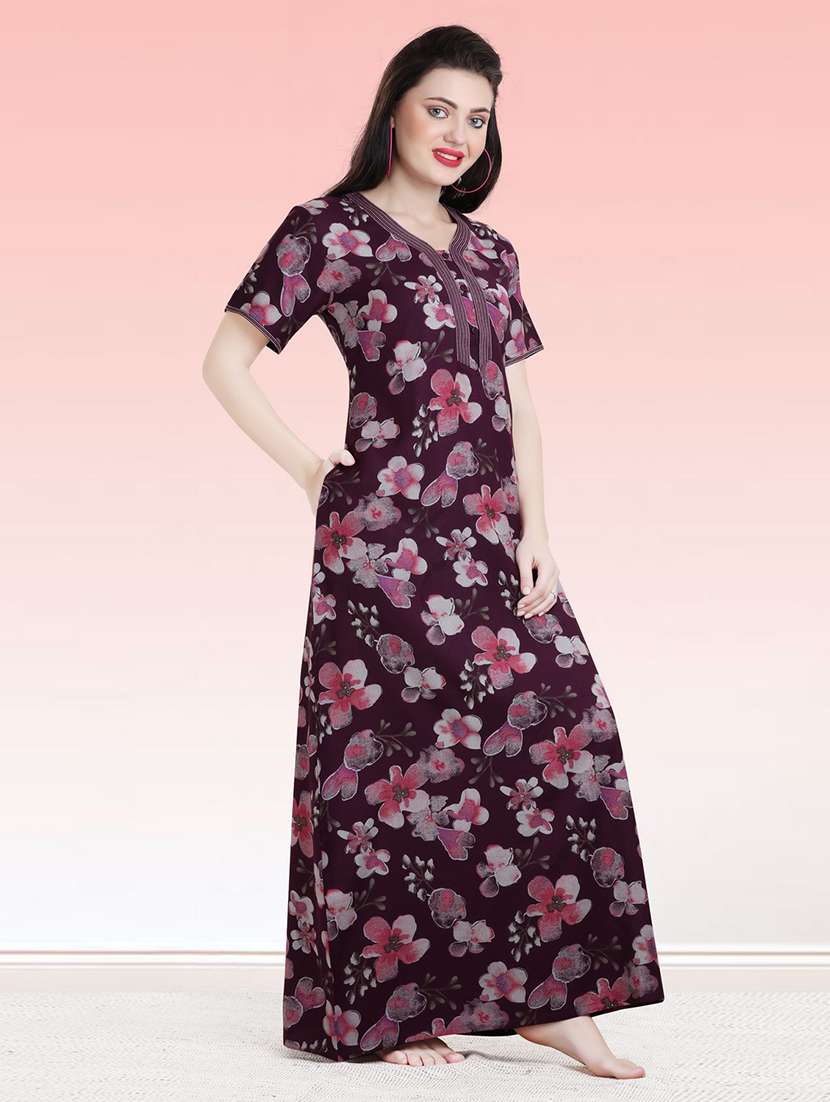 women floral print short sleeves nighty - 21764235 -  Standard Image - 1