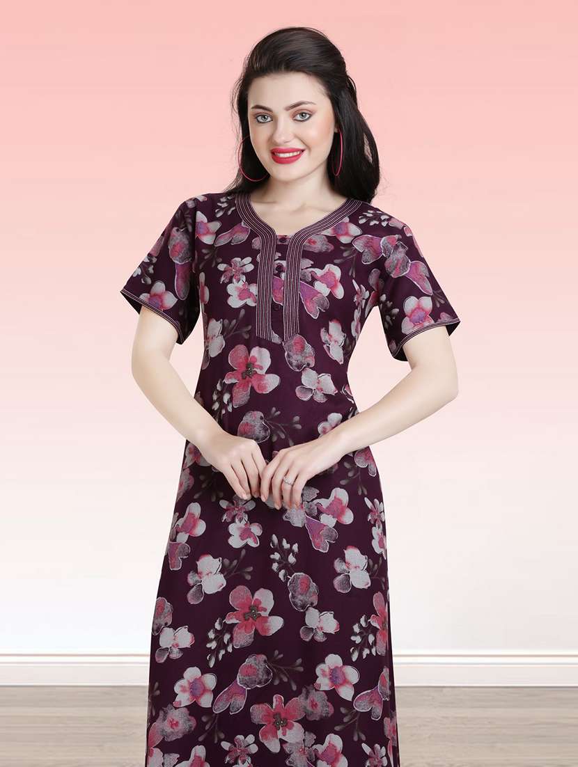 women floral print short sleeves nighty - 21764235 -  Standard Image - 4