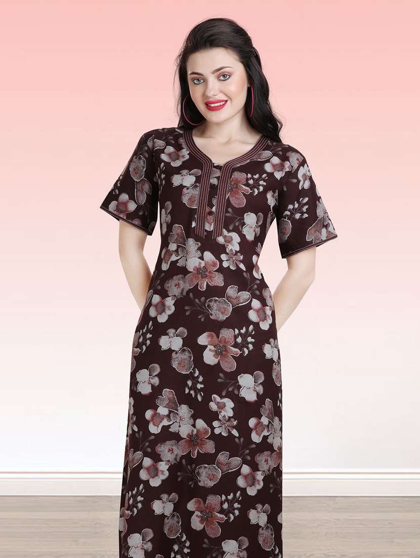 women floral print short sleeves nighty - 21764236 -  Standard Image - 4