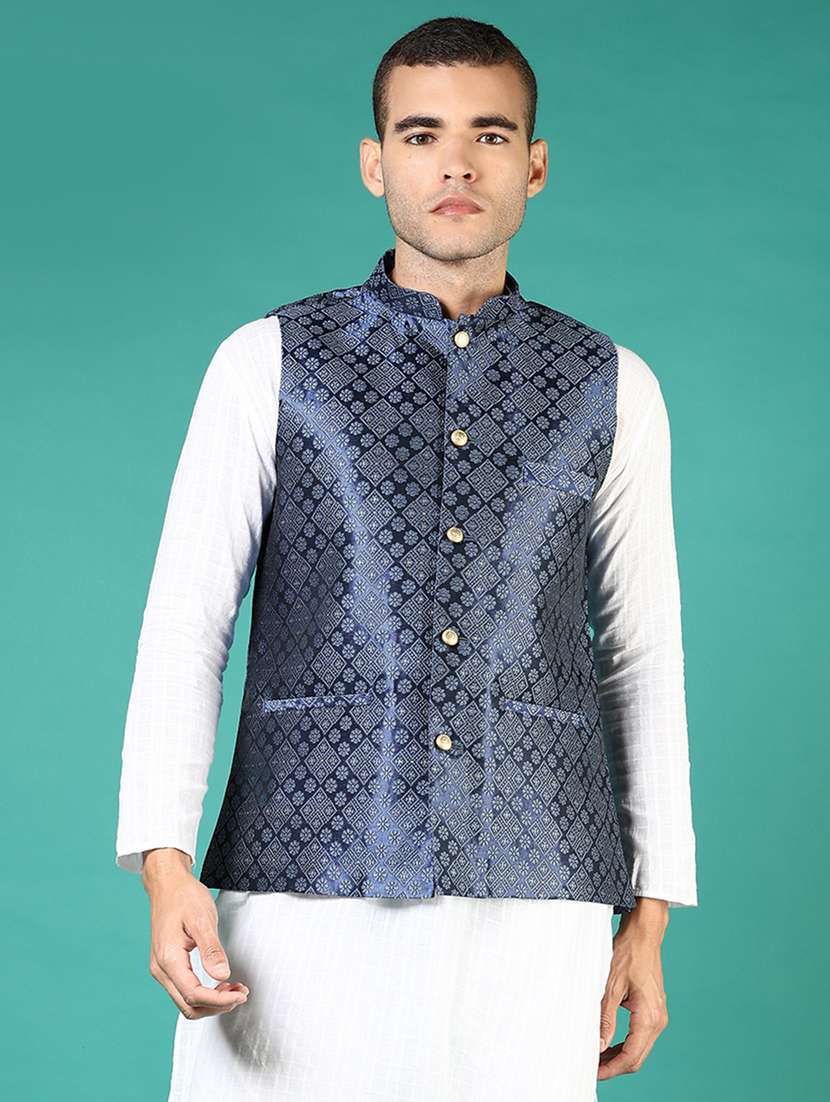 men self design sleeveless regular fit nehru jacket - 21764255 -  Standard Image - 1