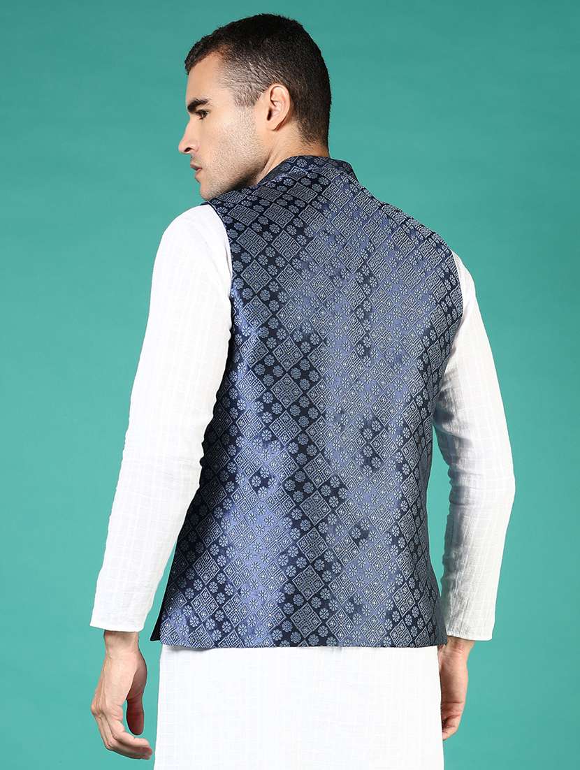 men self design sleeveless regular fit nehru jacket - 21764255 -  Standard Image - 4