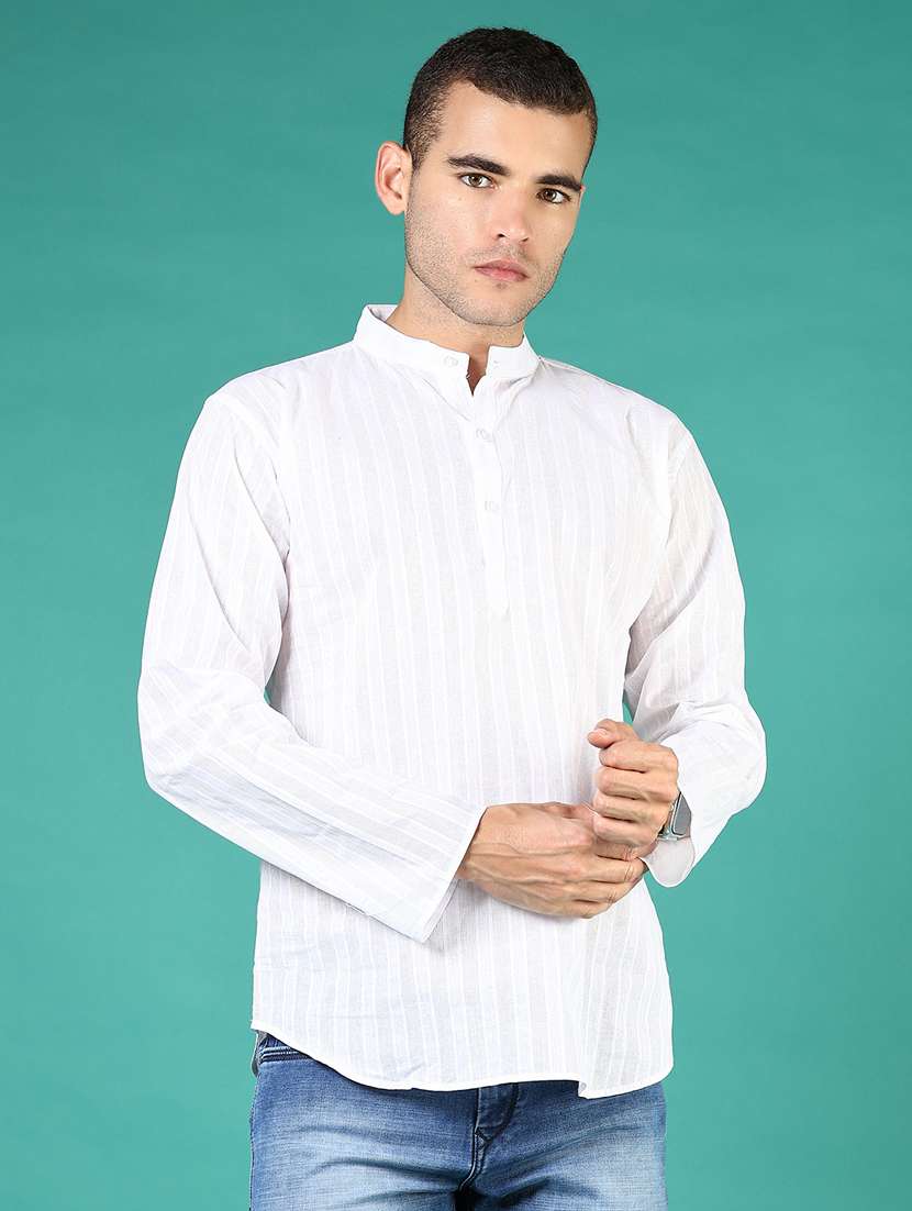 men striped long sleeve short kurta - 21764258 -  Standard Image - 1