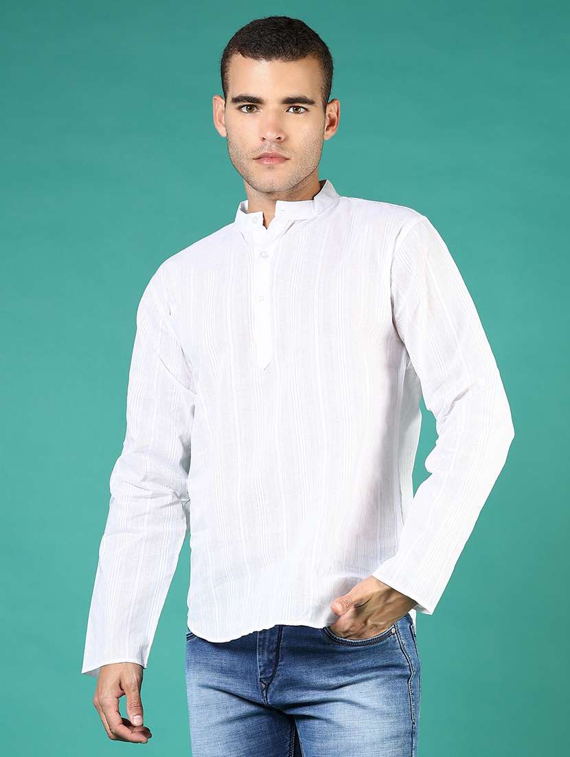 men striped mandarin neck short kurta - 21764259 -  Standard Image - 1
