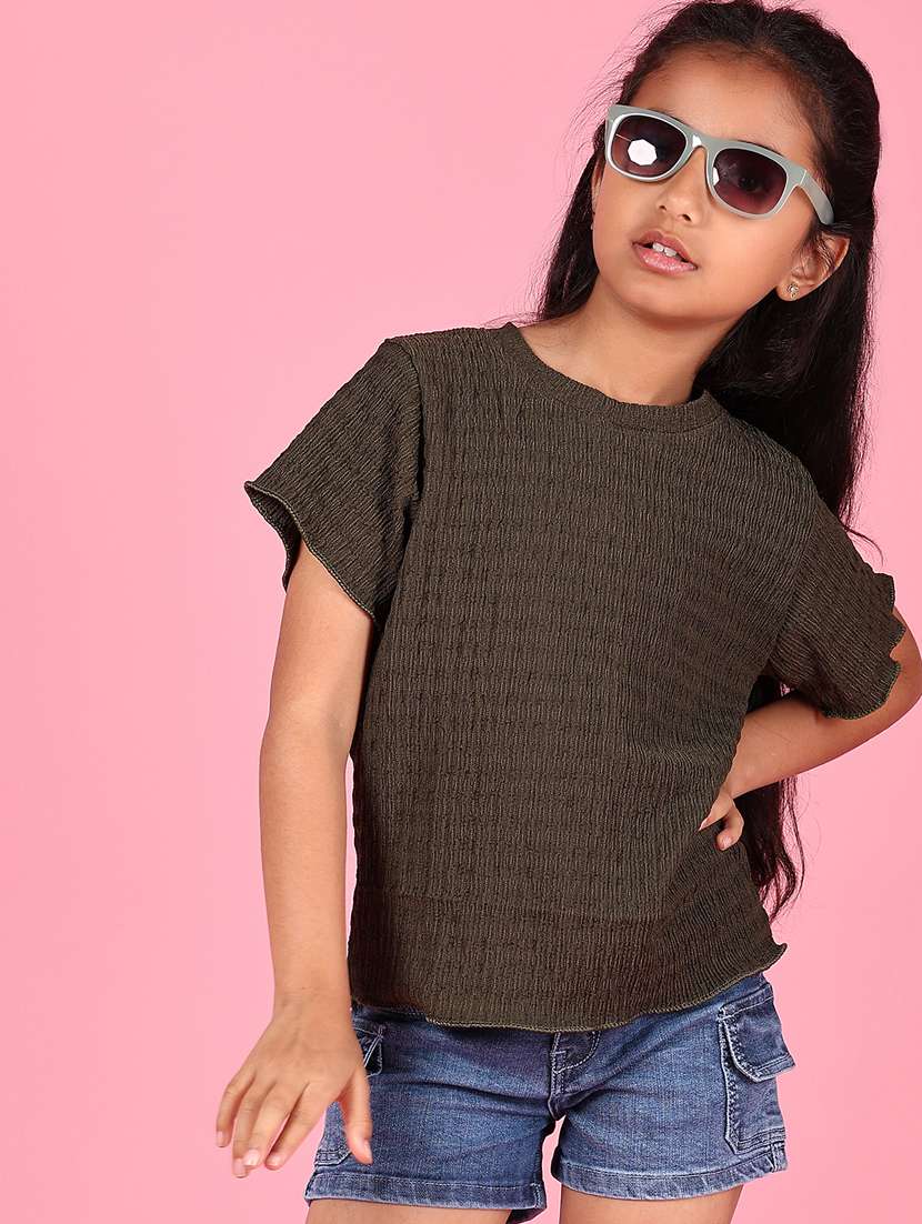 girls solid round neck short sleeves top