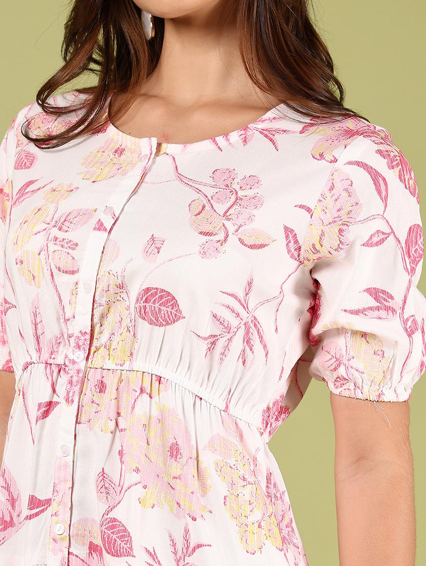 women floral printesd puff sleeves tiered dress - 21764285 - Standard Image - 4