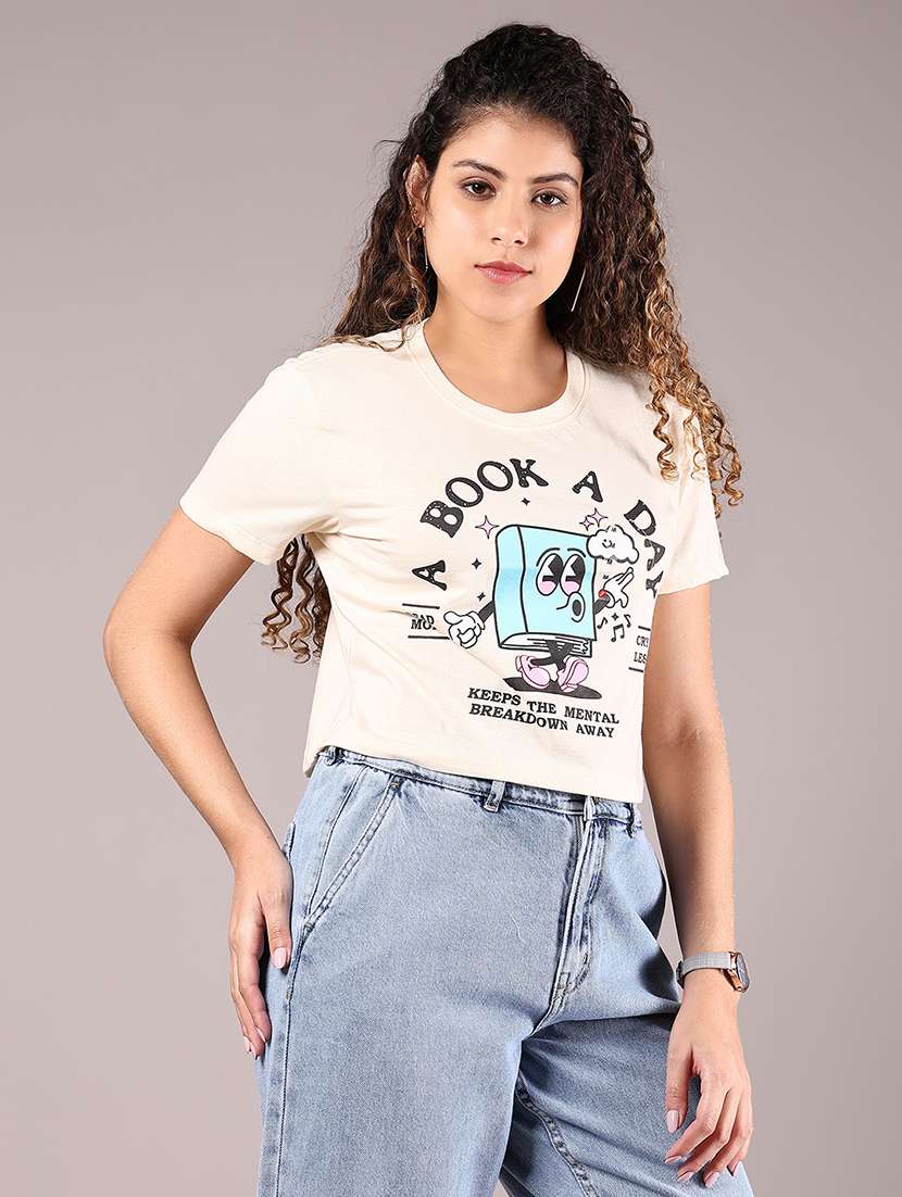 women printed short sleeve regular fit crop t-shirt - 21764290 -  Standard Image - 1