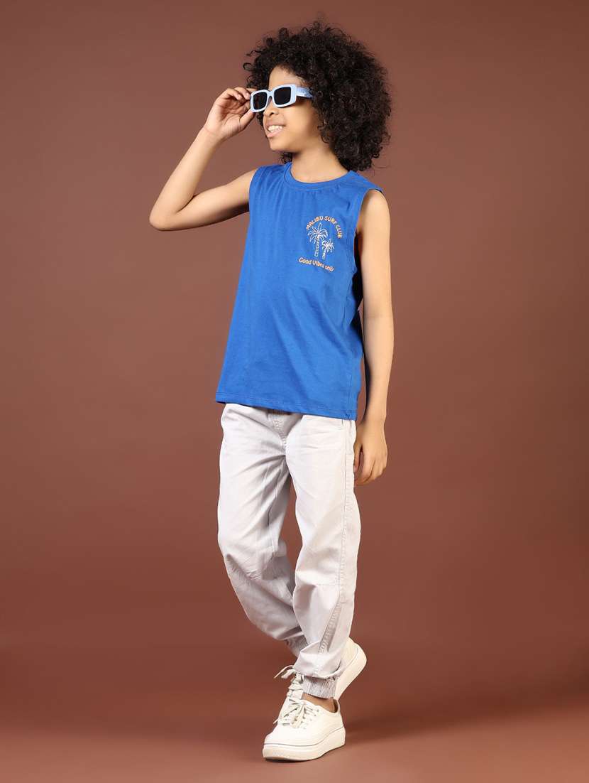 Boys Blue Front & Back Print Sleeveless T-shirt - 21764404 -  Standard Image - 4