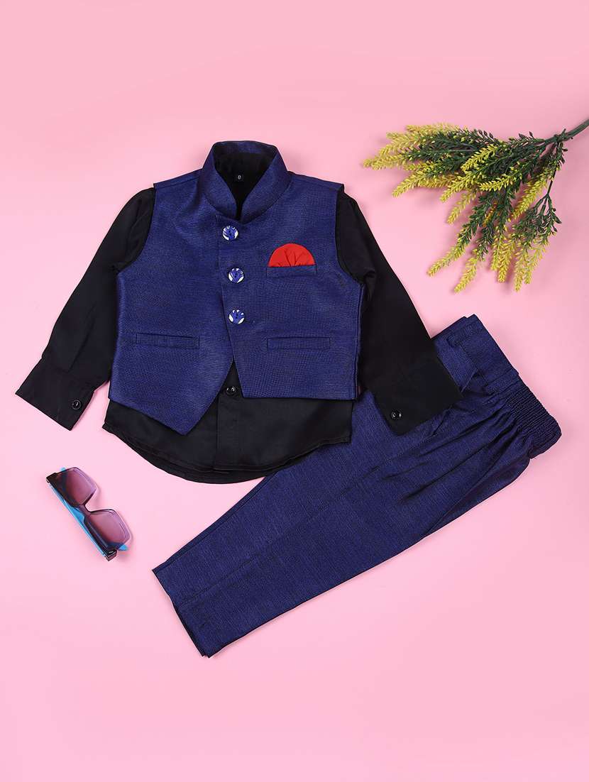 boys solid shirt and trouser with wasitcoat