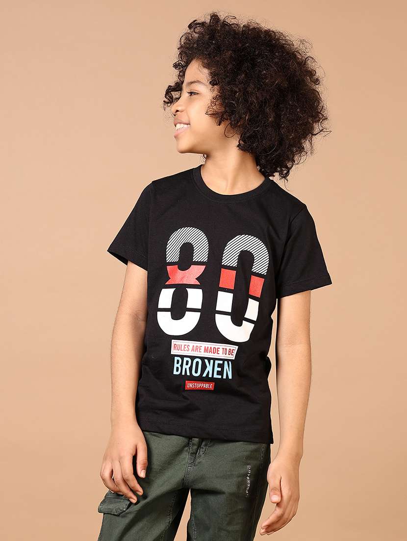 boys front print round neck t-shirt - 21764510 -  Standard Image - 1
