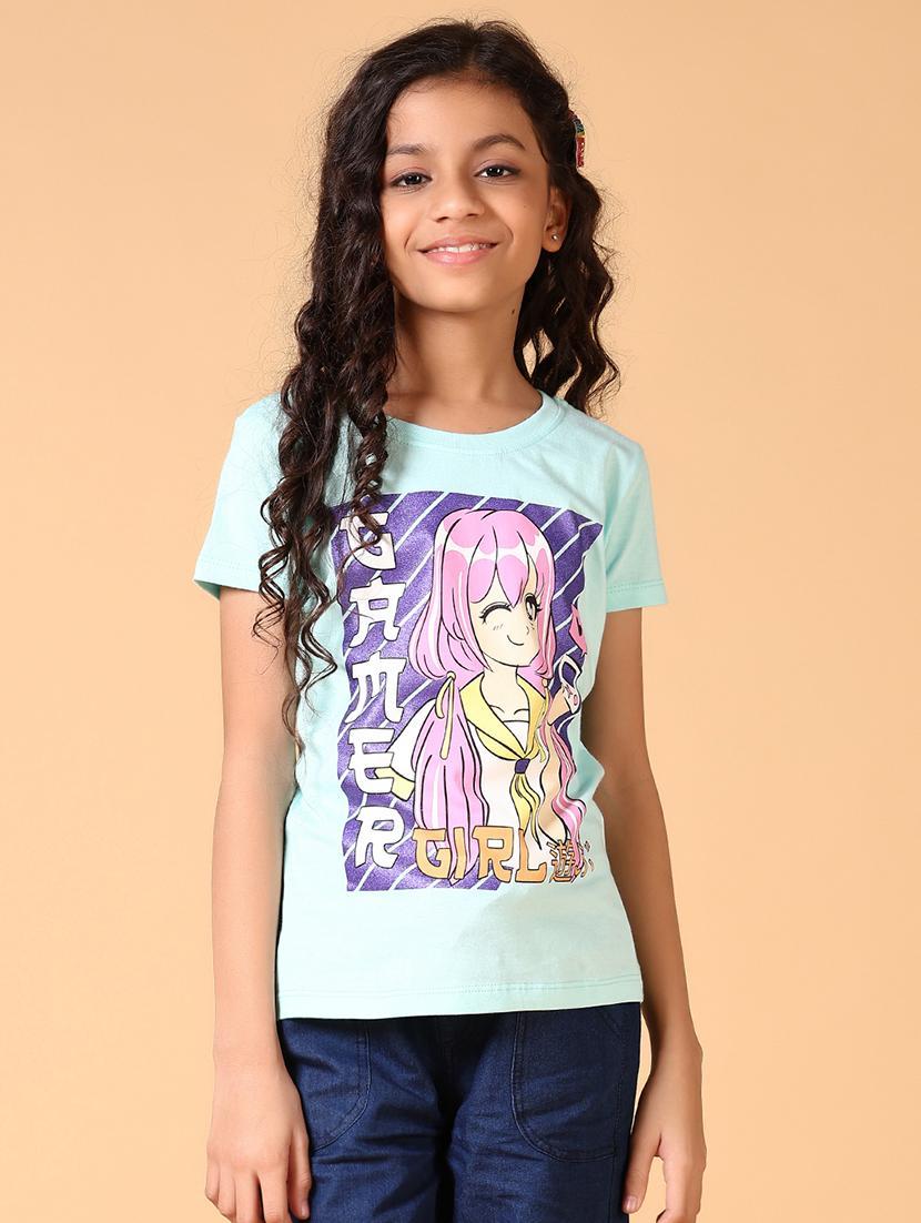 girls front print round neck t-shirt - 21764568 -  Standard Image - 1