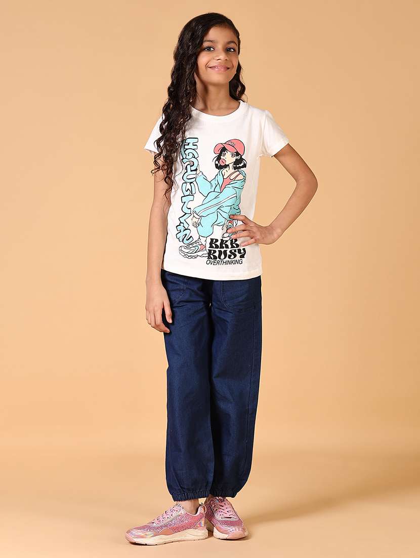 girls front print round neck t-shirt - 21764569 -  Standard Image - 4