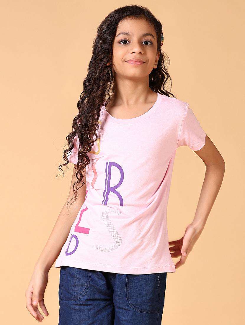 girls front print round neck casual t-shirt - 21764570 -  Standard Image - 1