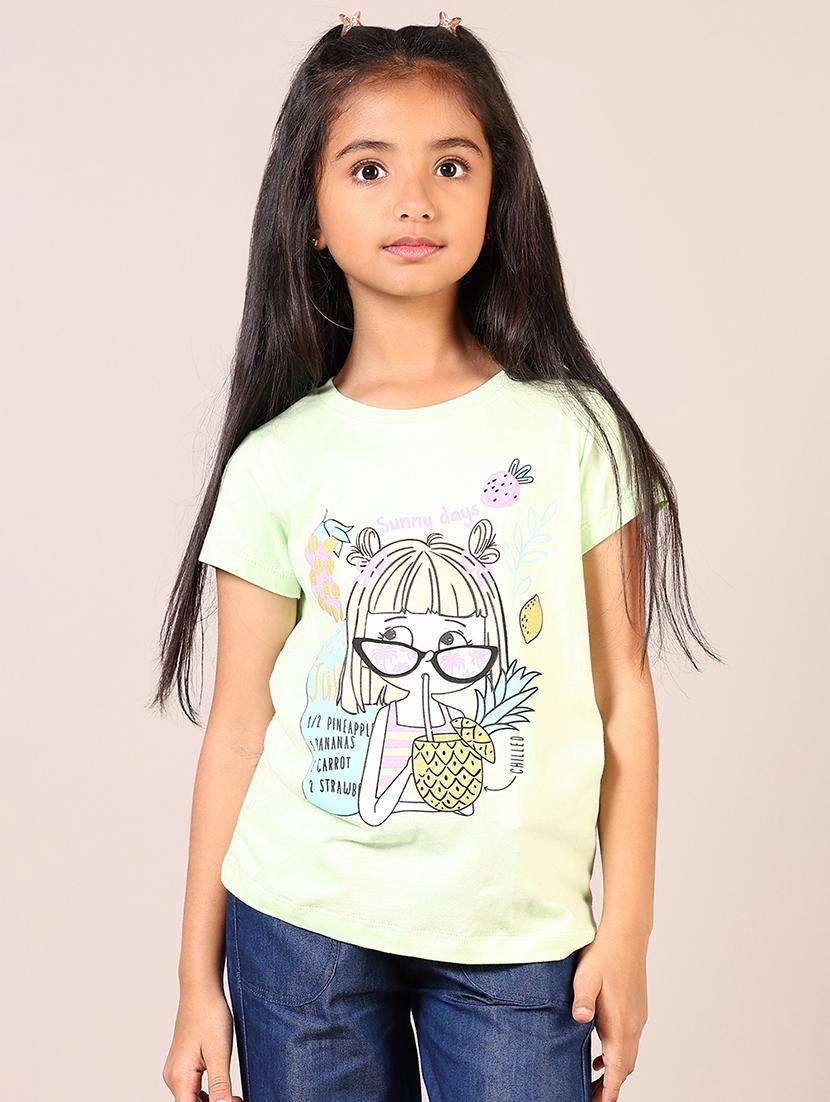 girls front print round neck casual t-shirt - 21764571 -  Standard Image - 1