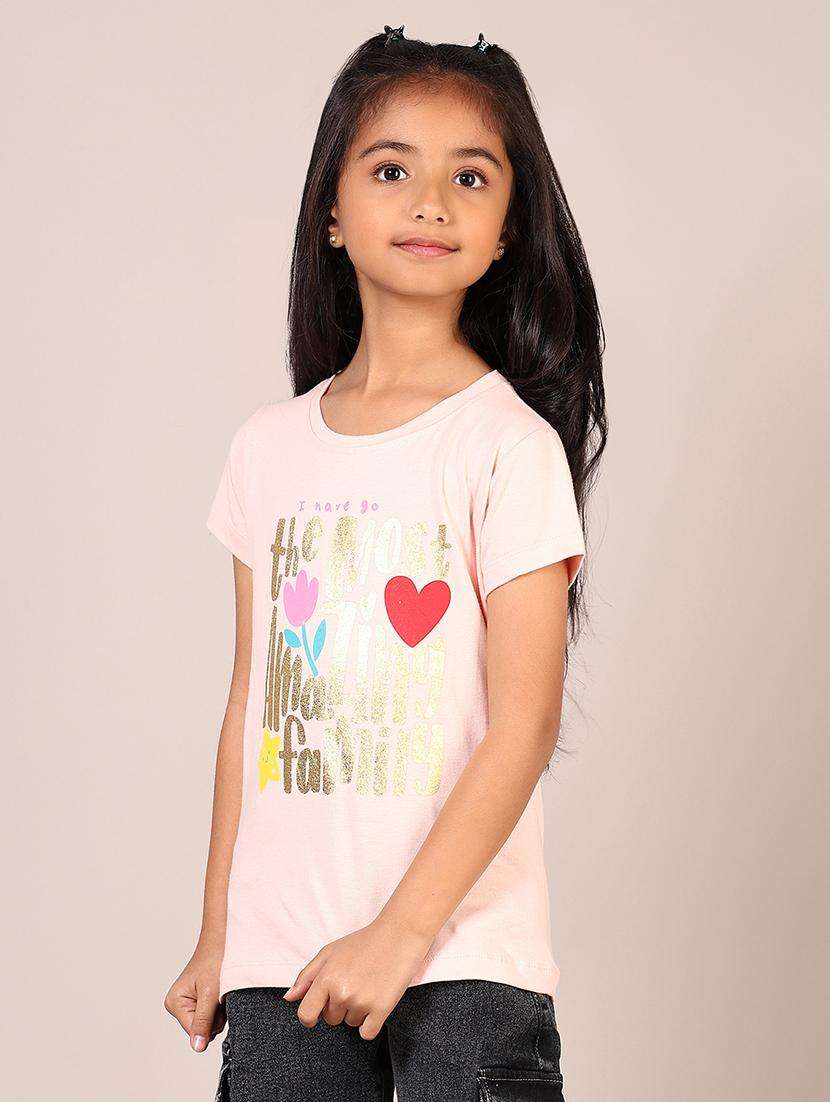 girls front print round neck casual t-shirt - 21764575 -  Standard Image - 1