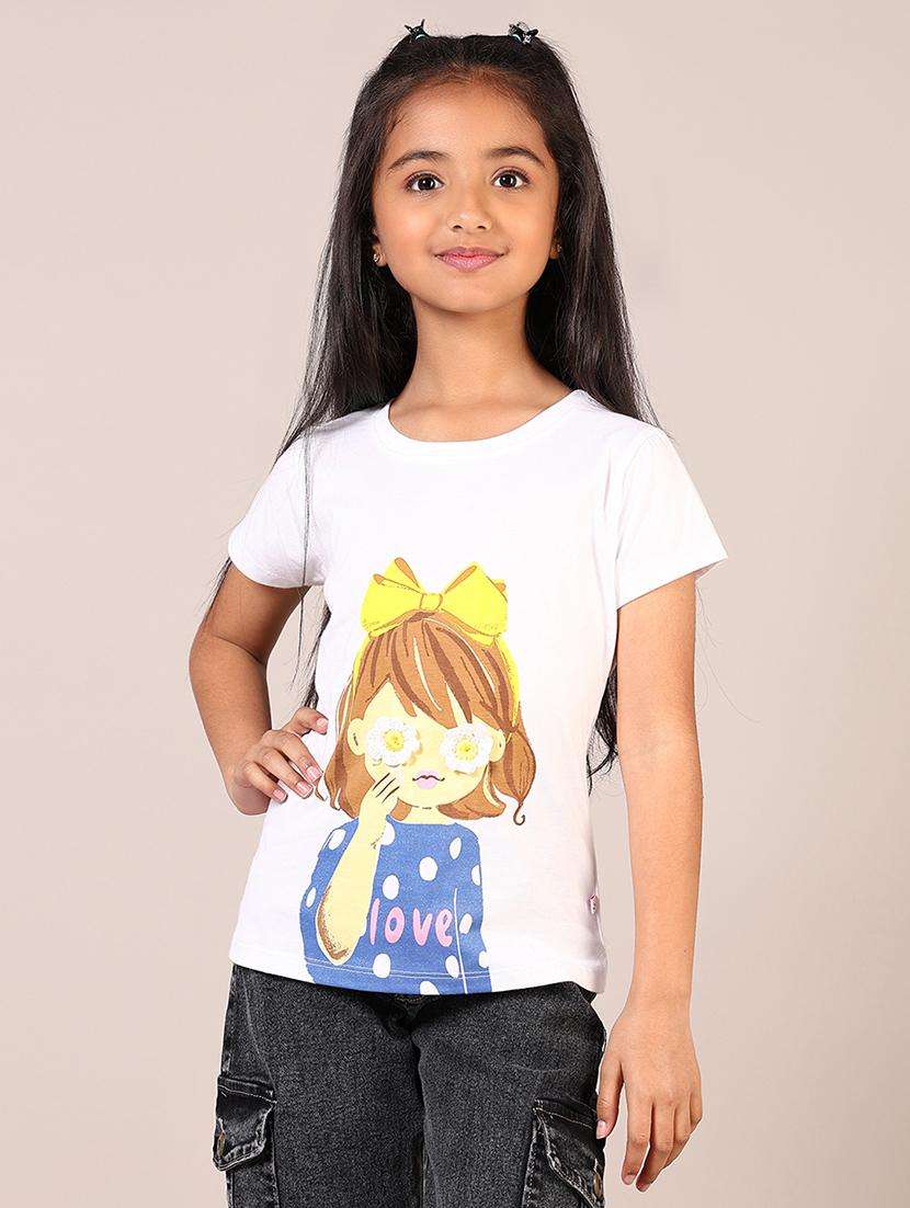 girls front print round neck casual t-shirt - 21764576 -  Standard Image - 1