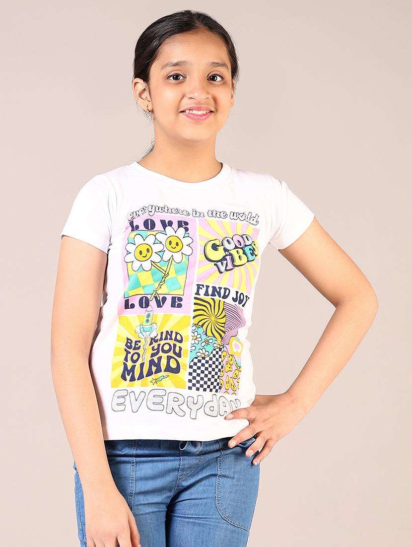 girls front print round neck casual t-shirt - 21764578 -  Standard Image - 1
