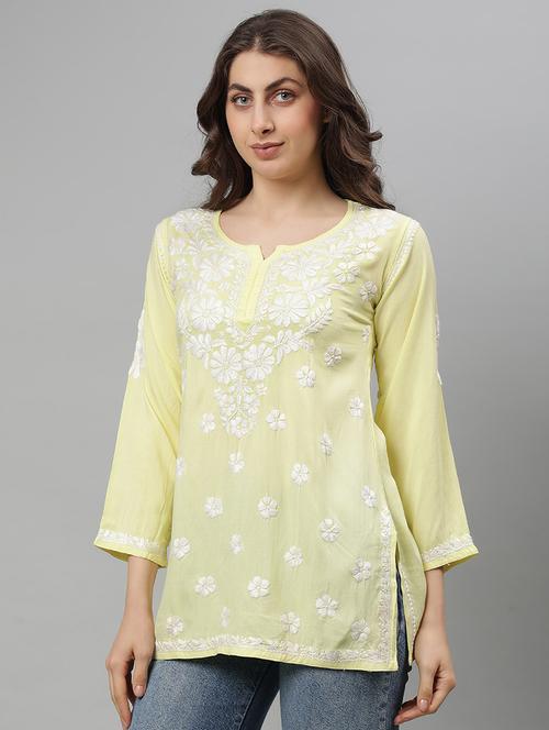 women three quarter sleeve straight chikankari kurti - 21764580 - Standard Image - 0