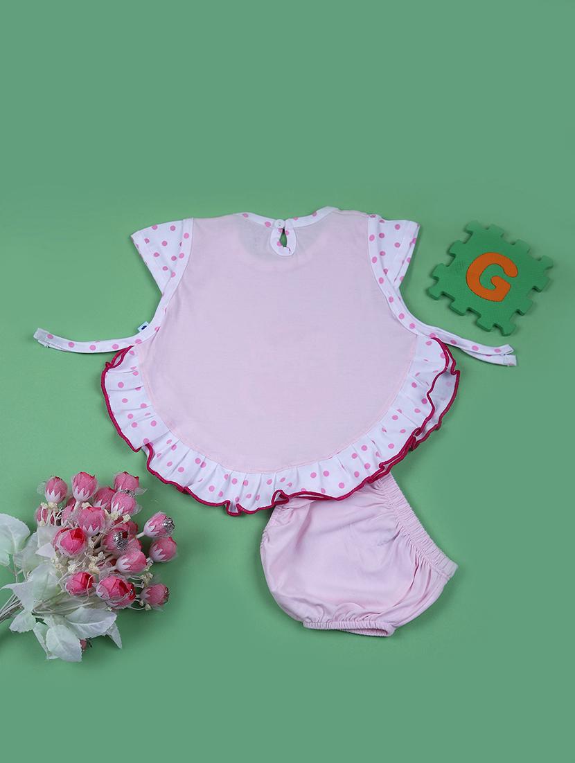 girls pink printed frock with bloomer - 21764591 - Standard Image - 1