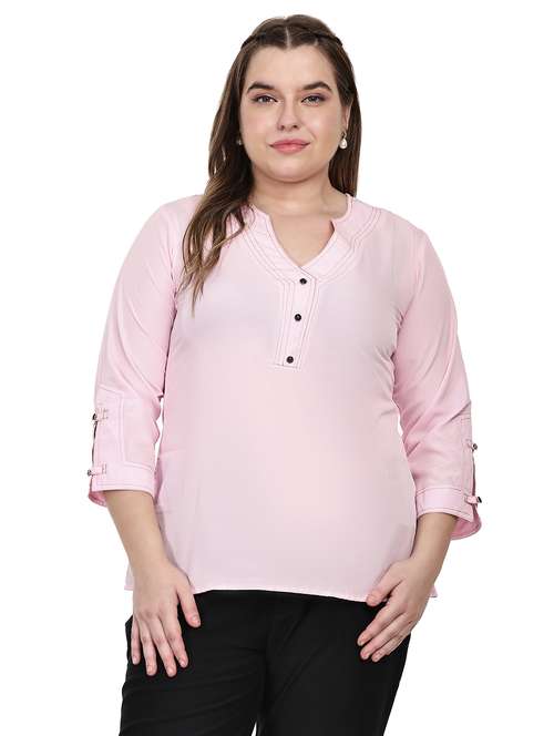 women plus size solid three quarter sleeves top - 21764622 - Standard Image - 0