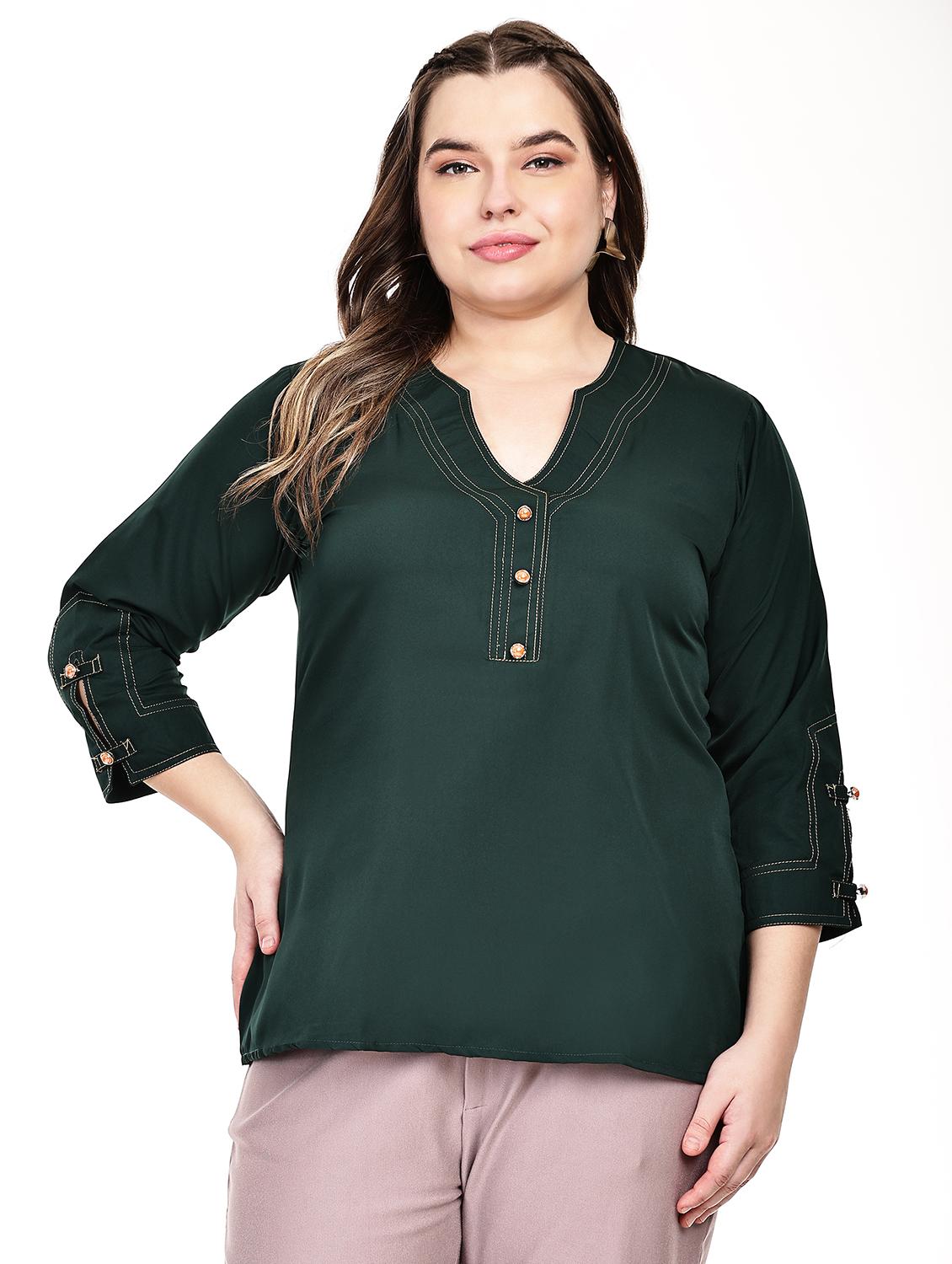 women plus size solid three quarter sleeves top - 21764623 - Zoom Image - 0
