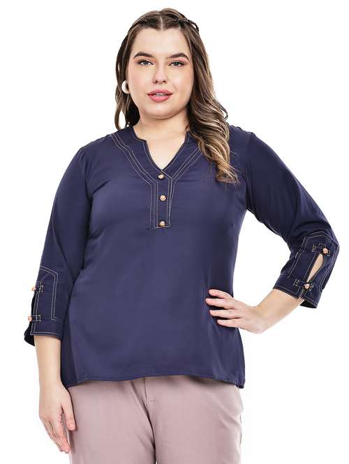 women plus size solid three quarter sleeves top - 21764626 -  Standard Image - 0