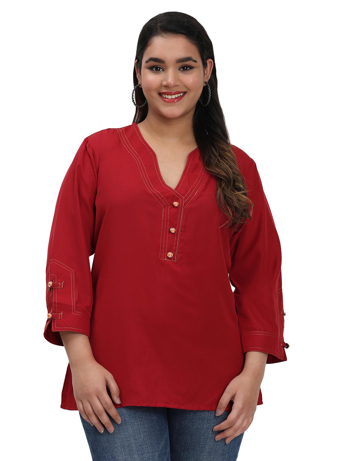 women plus size solid three quarter sleeves top - 21764627 - Zoom Image - 0