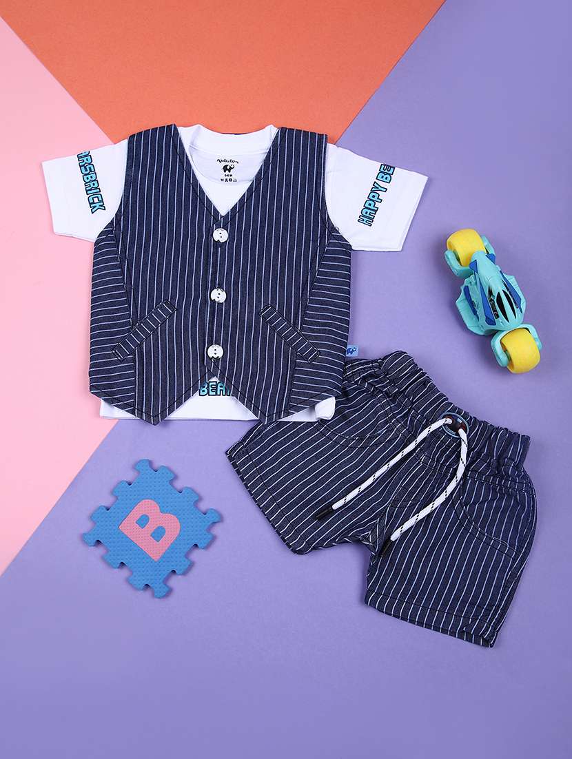 boys striped t-shirt & shorts casual wear set
