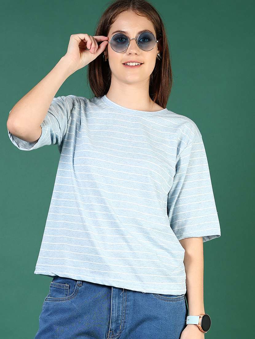 women striped short sleeve loose fit t-shirt