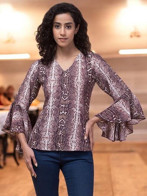 women animal print bell slevees regular top - 21764859 -  Standard Image - 0